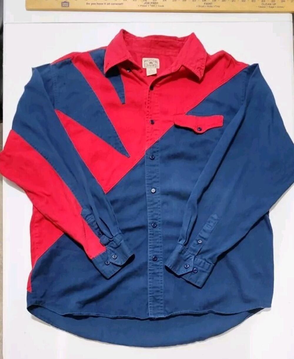 Vtg Western Frontier Men's Button Shirt Cowboy Rodeo Long Sleeve Large